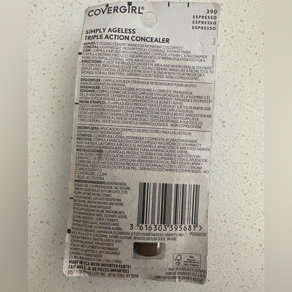 COVERGIRL SIMPLY AGELESS TRIPLE ACTION CONCEALER 390 EXPRESSO NEW IN PACKAGE - Picture 2 of 3